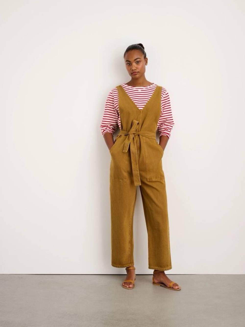Alex Mill Ollie Overall Recycled Denim Golden Khaki Utility Jumpsuit Size Small